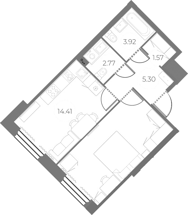 1-комнатная квартира 45.02 м², 2/18 эт., ЖК «Огни Залива»